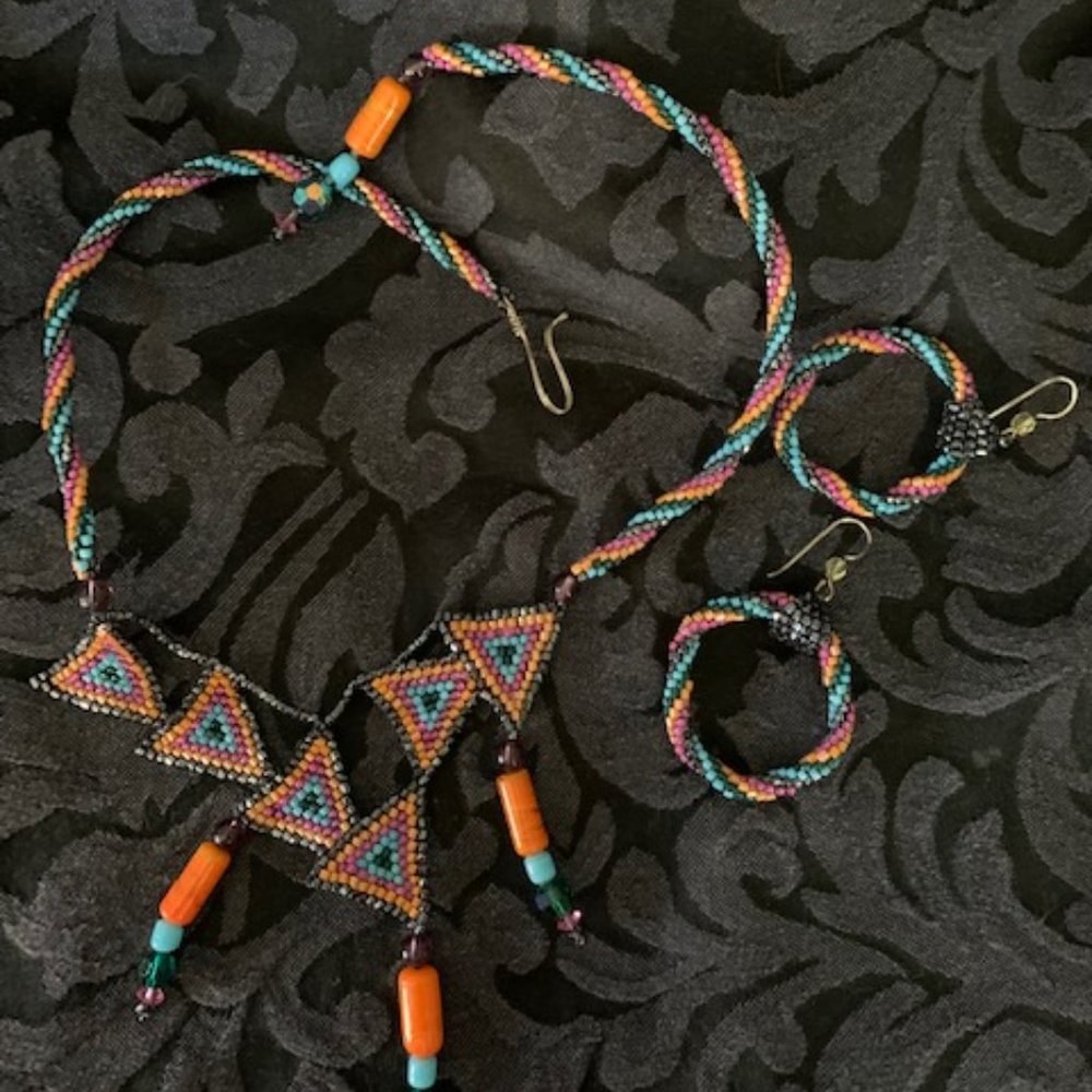 Unique Beaded necklace and earrings  - CA artist